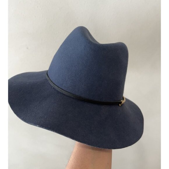 $337 Janessa Leone Women's Navy Blue 100% Wool Floppy Brim Fedora Medium M Hat - Picture 4 of 8